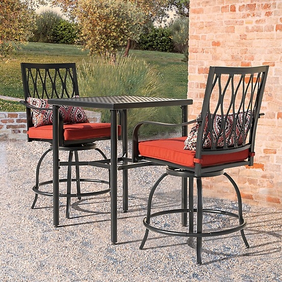 Bistro Set 3-Piece Metal Swivel Stools Breathable Mesh Square Top