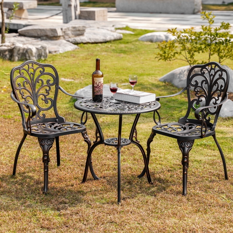 Bistro Set Antique Bronze Cast Aluminum Lattice Pattern