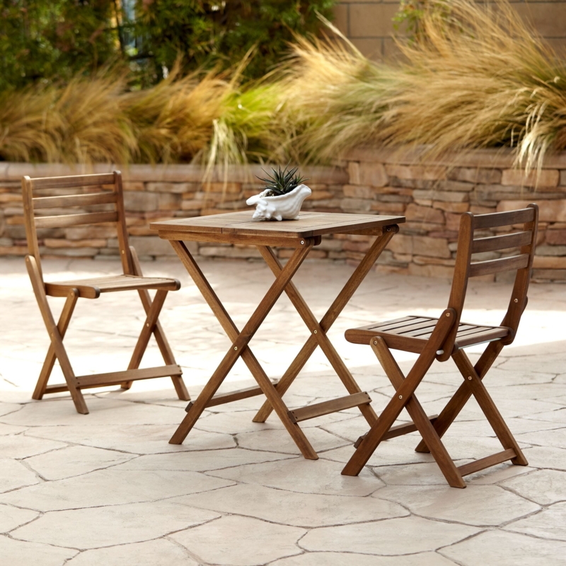 Bistro Set: Folding Wood Patio Furniture, X-Frame Legs & Slatted Surface