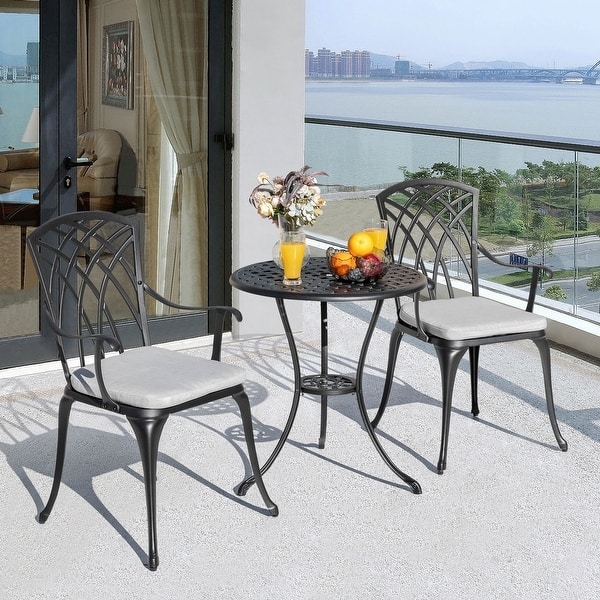 Bistro Set Traditional Garden Filigree Black Cast Metal