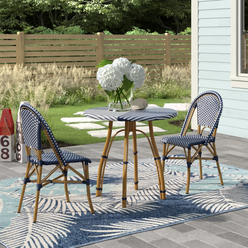 Bistro Set Woven Back Chairs Round Slatted Black Metal