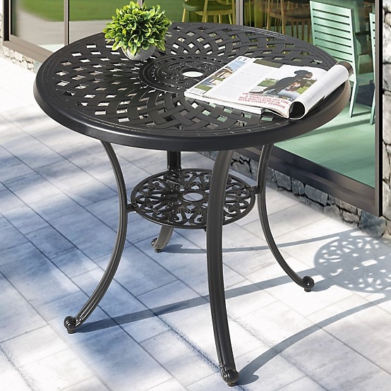 Bistro Table Cast Aluminum Lattice Top Curved Legs Dark Bronze