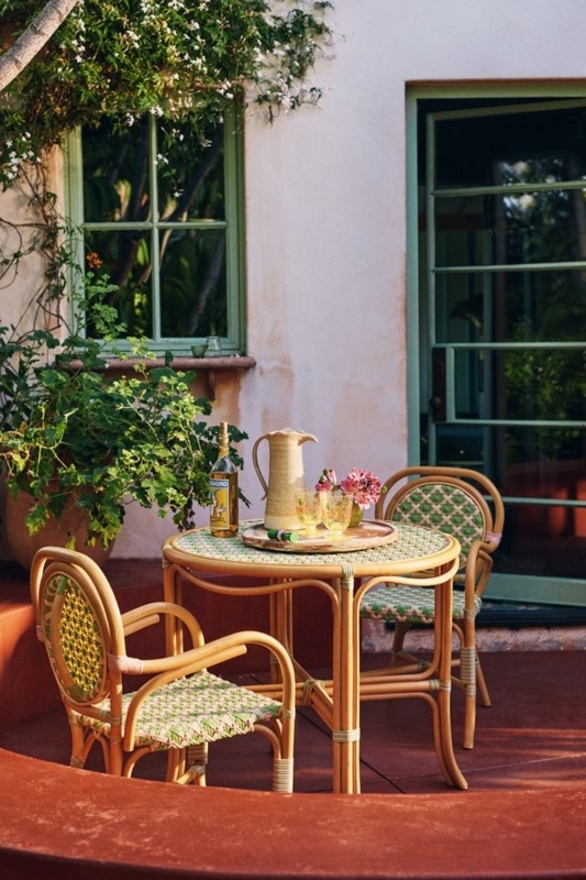 Bistro Table: Coastal Rattan Pedestal Base with Round Glass Top