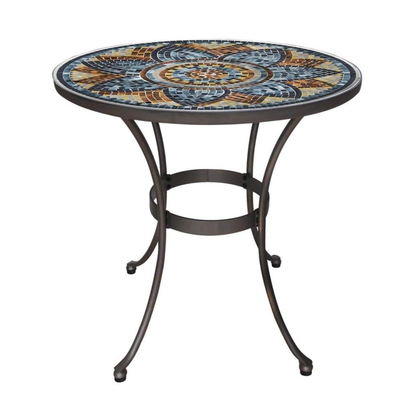 Bistro Table Colorful Mosaic Glass Top Black Metal Frame