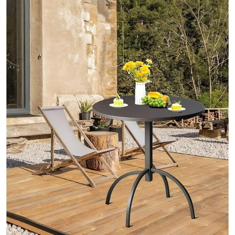Bistro Table Curved Legs Slatted Brown Metal Garden Side