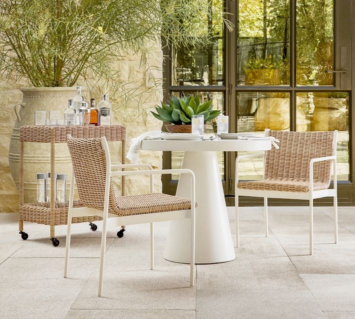 Bistro Table Modern Concrete Ribbed Pedestal White Round