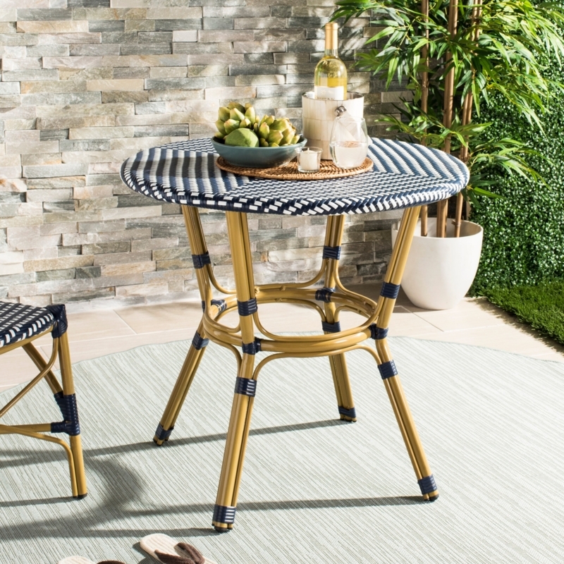 Bistro Table Rattan Navy White Chevron Coastal Patio Bistro Table