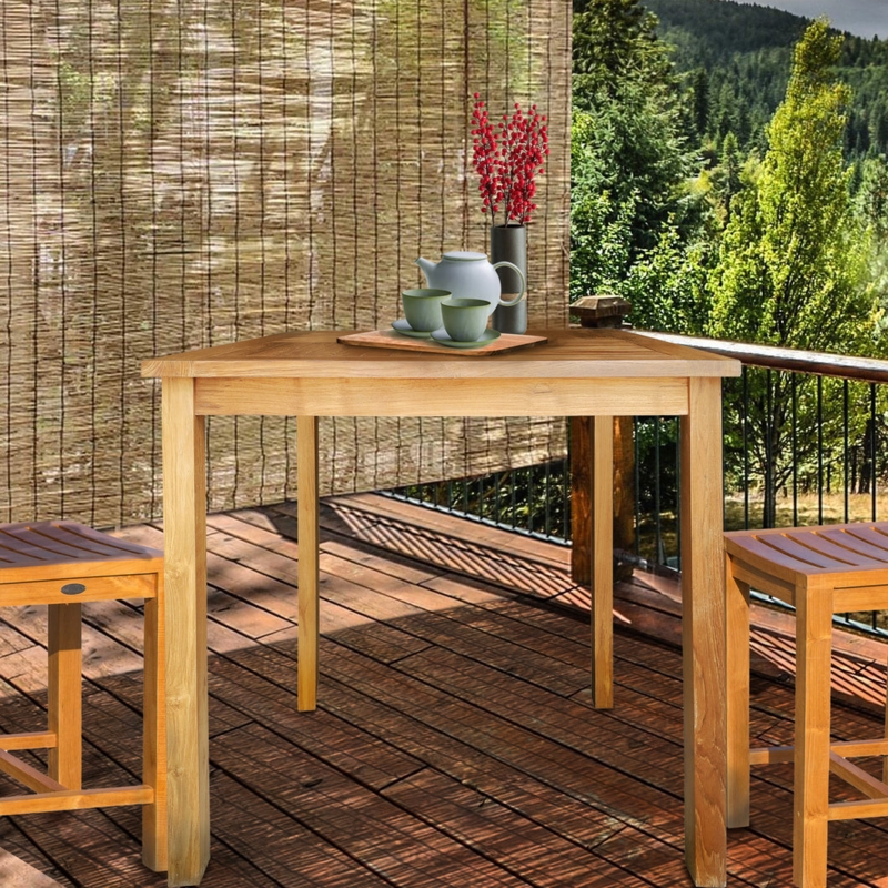 Bistro Table Teak Wood Slatted Top Square Pedestal Round