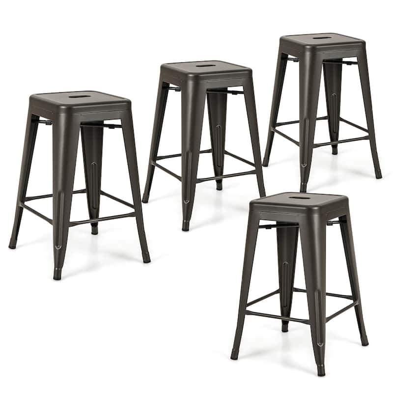Black Metal Bar Stool Set of 4 Square Seat Patio Seating
