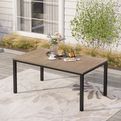 Black Metal Patio Dining Table with Lattice Mesh Top and Umbrella Hole