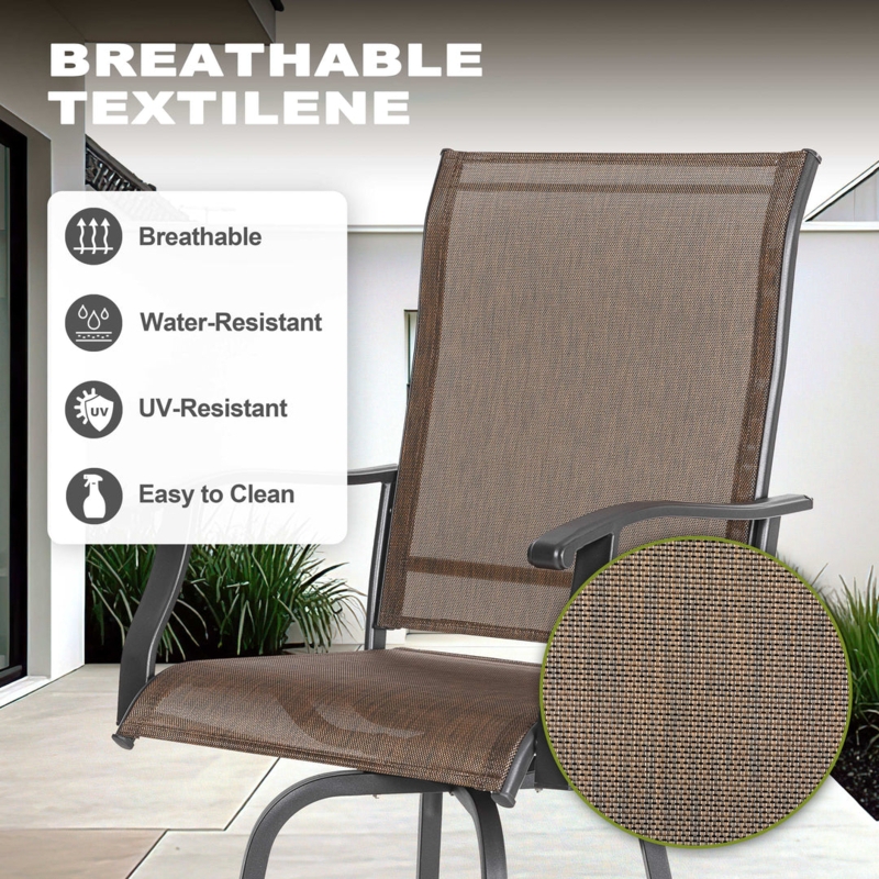 Black Metal Swivel Bar Stools with Breathable Mesh Seat and Armrests