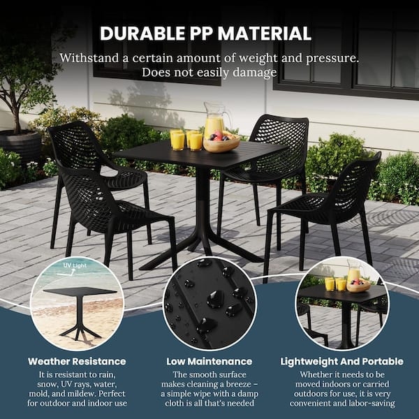 Black Pedestal Outdoor Dining Table Slatted Top Square Poly