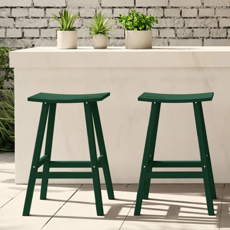 Black Saddle Bar Stools with Slatted Metal Seat and Backless Design