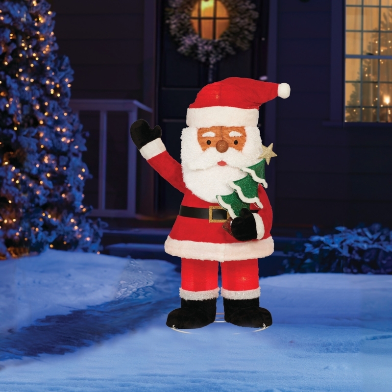 Black Santa Yard Decoration, 48 Inch Pre-Lit LED, Modern Holiday