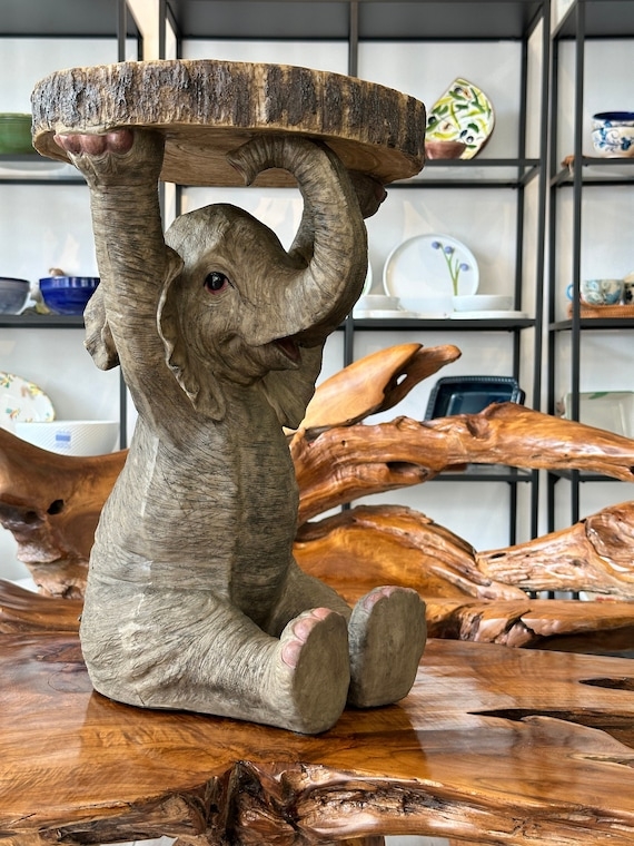 Blue and White Chinoiserie Elephant Ceramic Accent Table