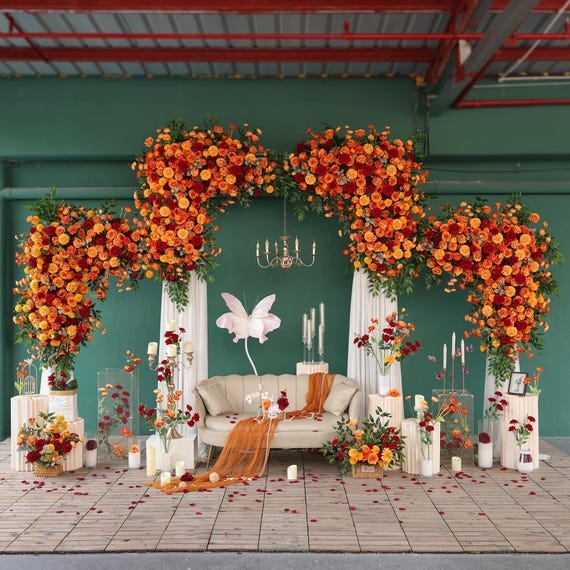 Bohemian Artificial Floral Arrangement featuring Warm Tonal Gradient