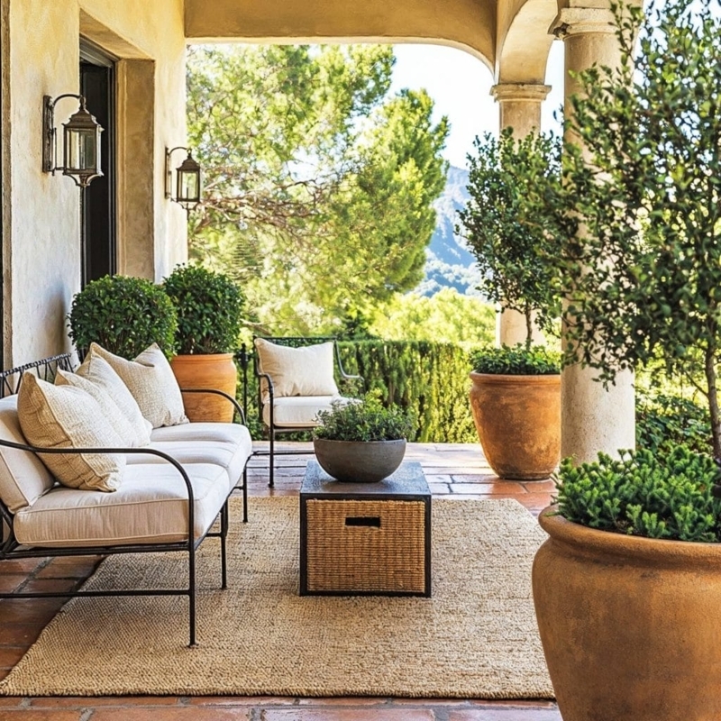 Bohemian Coffee Table with Woven Storage Base and Round Wood Top