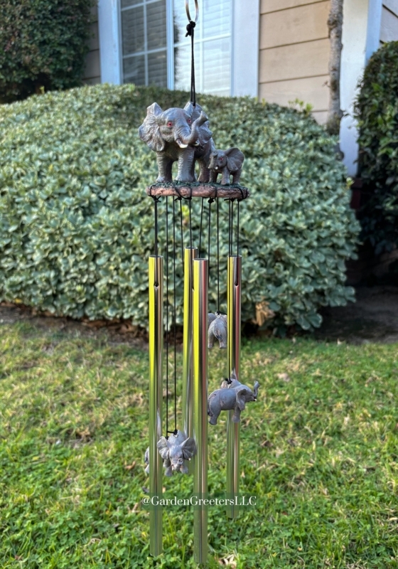 Bohemian Verdigris Elephant Wind Chime with Rustic Patina Finish