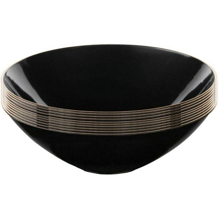 Bowl Black Plastic Gold Rim Disposable Deep Well Elegant Soup Bowls