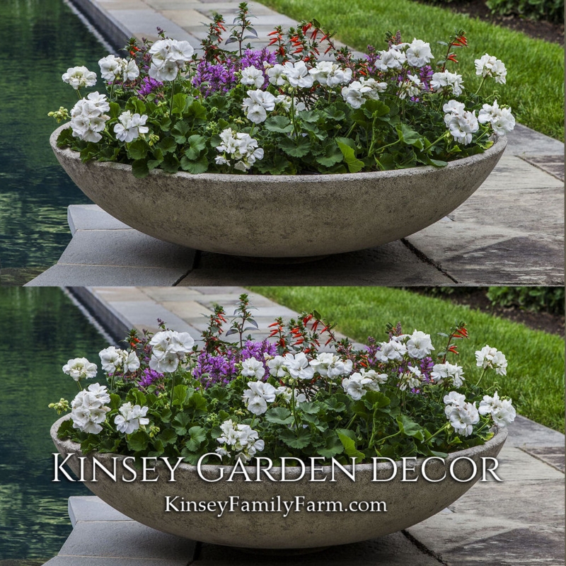 Bowl Planter Rugged Texture Stone Low Profile Zen Garden Decor