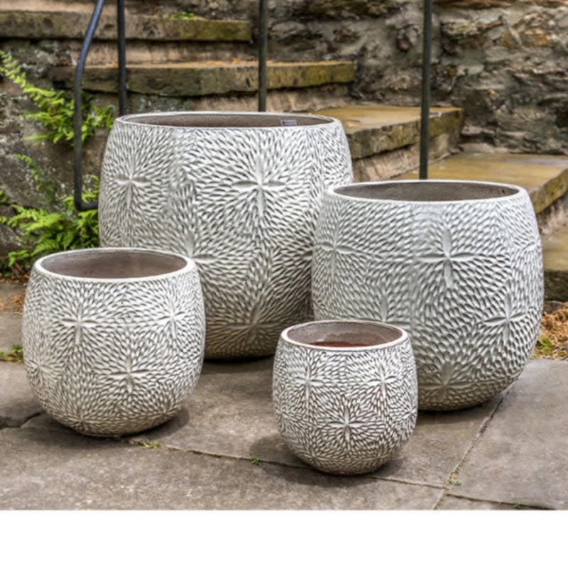Bowl Planter Sand Dollar Motif Cream Stone Coastal Garden Decor