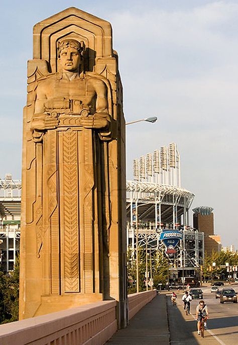 Bridge Pylon with Winged Figure Relief in Art Deco Style