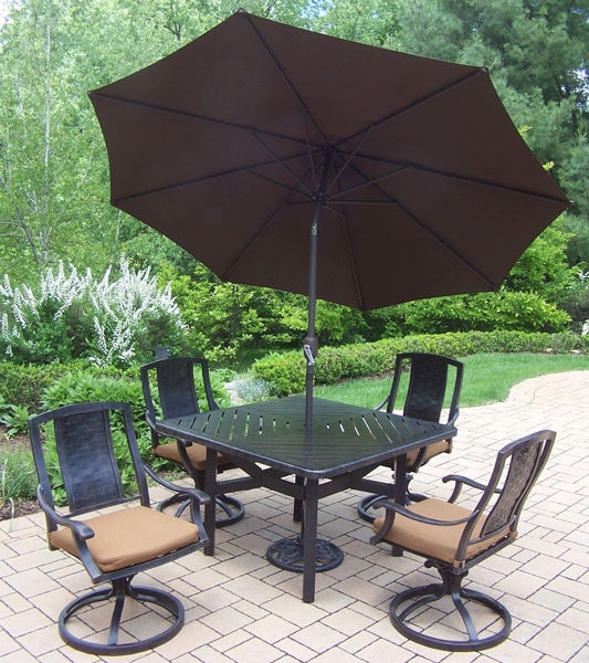 Bronze Aluminum Patio Dining Set Swivel Rocker Chairs Pedestal