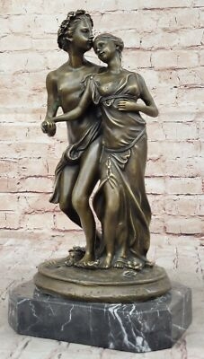 Bronze Couple Sculpture, Polished Black Base, Traditional Style