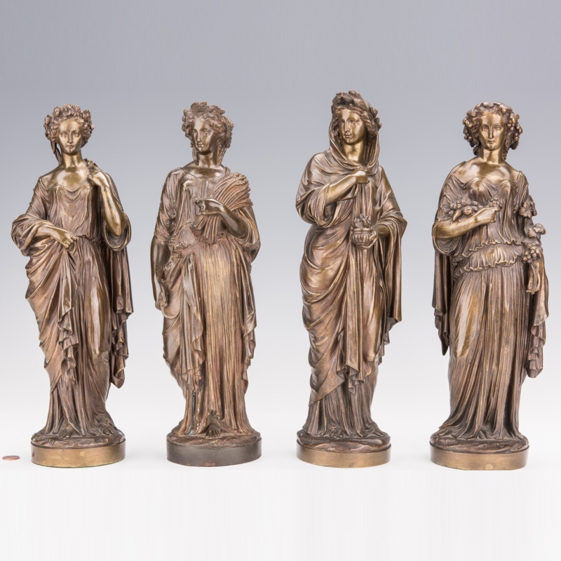 Bronze Finish Garden Statue Set, Life Size Scale on Stone Pedestals