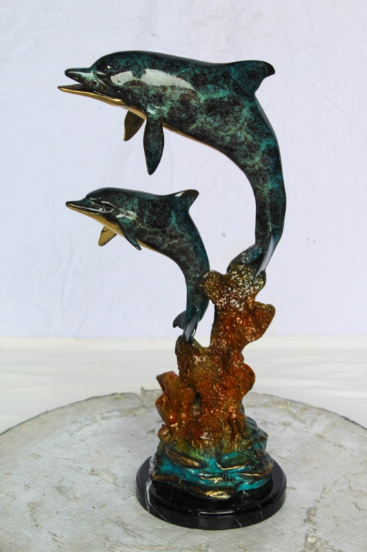 Bronze Pair of Dolphins Sculpture on Rectangular Base