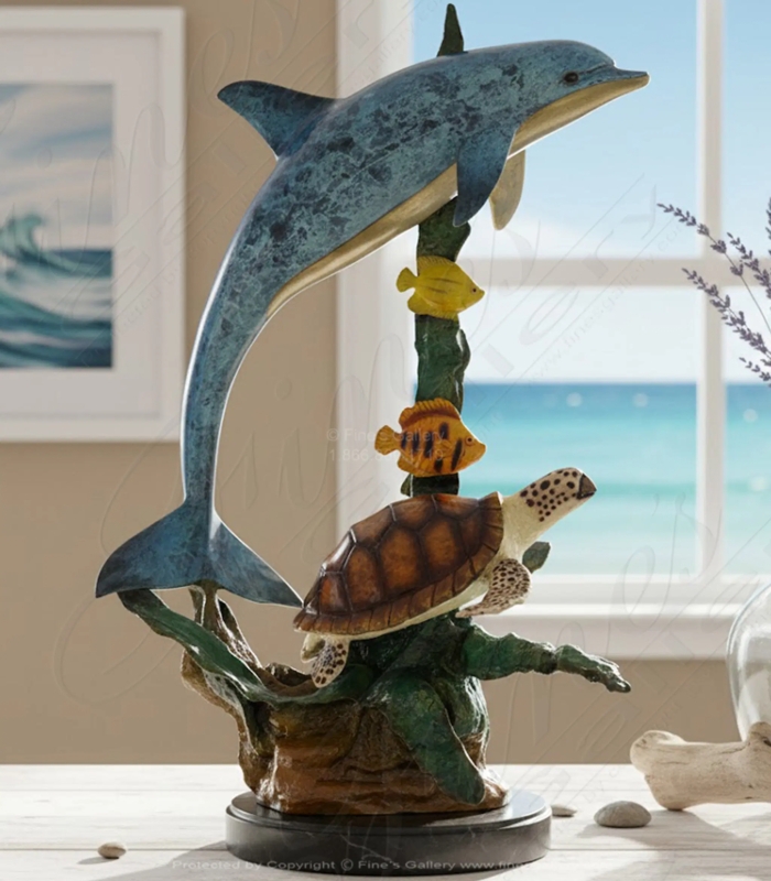 Bronze Sculpture Stately Outdoor Dolphin Garden Statue Verdigris Patina