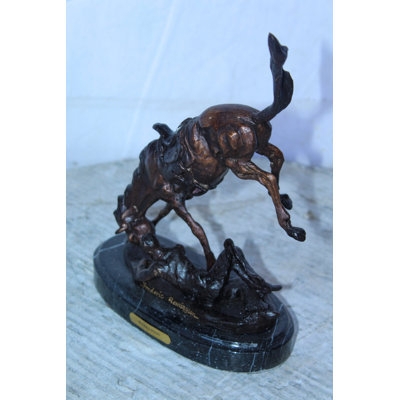 Bronze Toned Horse Sculpture in Bucking Pose on Base