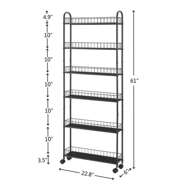 Brown Industrial Shelving Unit with Six Tiers, Baskets & Casters