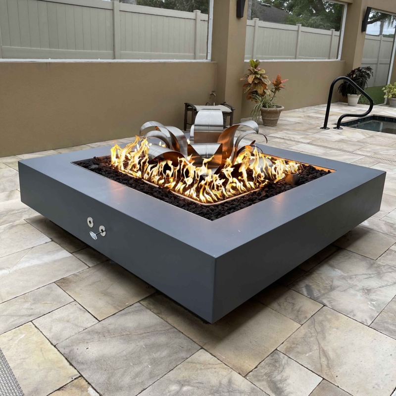 Brushed Stainless Steel Square Fire Pit with Matching Tank Cover