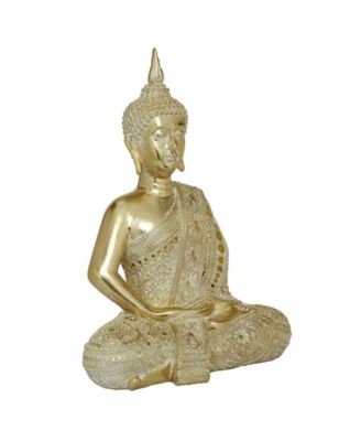 Buddha Sculpture Bust Antiqued Silver Finish Ornate Headdress Zen
