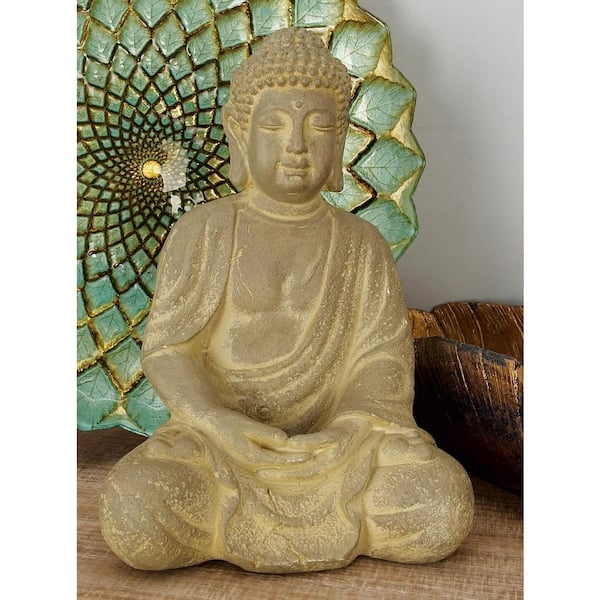 Buddha Sculpture Meditating Pose with Engraved Floral Carvings