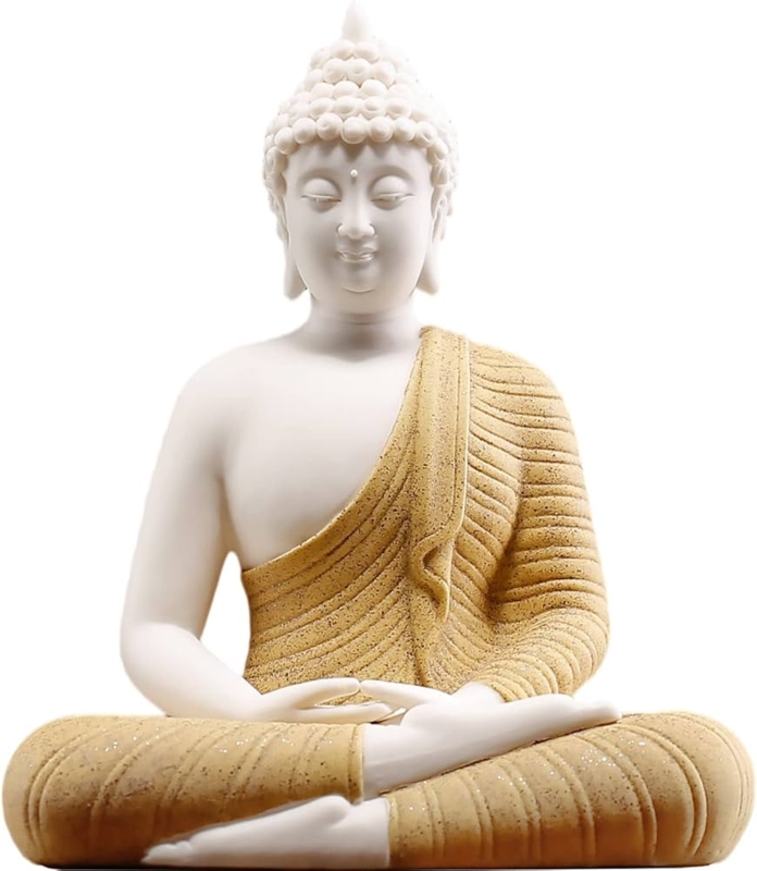 Buddha Statue Glossy Ceramic Finish Zen Home Office Decor Vibrant Yellow