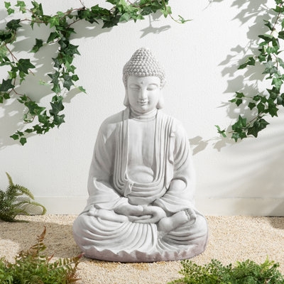 Buddha Statue Lotus Position Off White Finish Zen Garden Accent