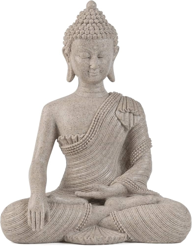 Buddha Statue Minimalist Cream Resin in Meditative Dhyana Mudra Pose