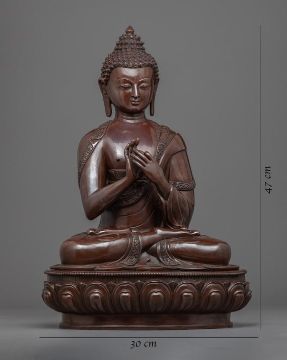 Buddha Statue Oxidized Bronze Spiritual Dharmachakra Mudra Finish