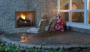Built-in Gas Outdoor Fireplace with Realistic Log Set and Brick Liner