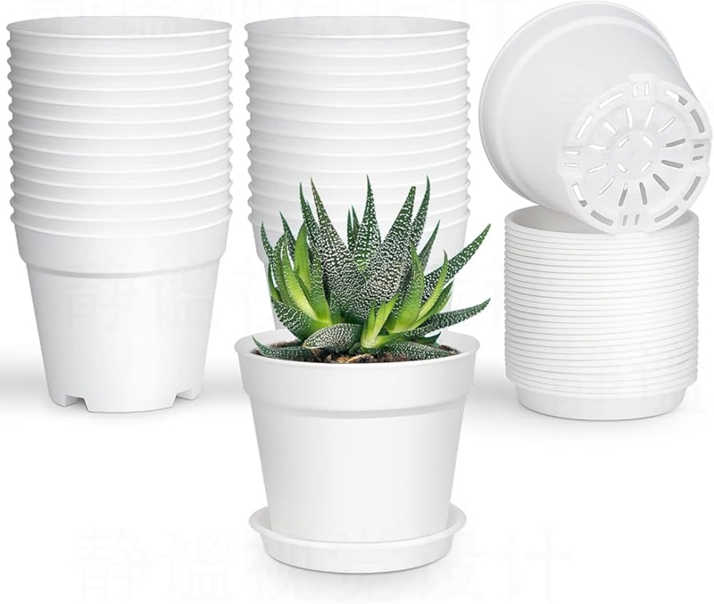 Bulk Plastic Planters with Saucers Minimalist White Tapered Pots