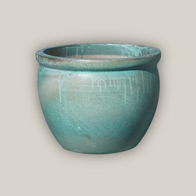 Bullet Planter, Tall Glossy Turquoise Ceramic Rounded Rim Pot