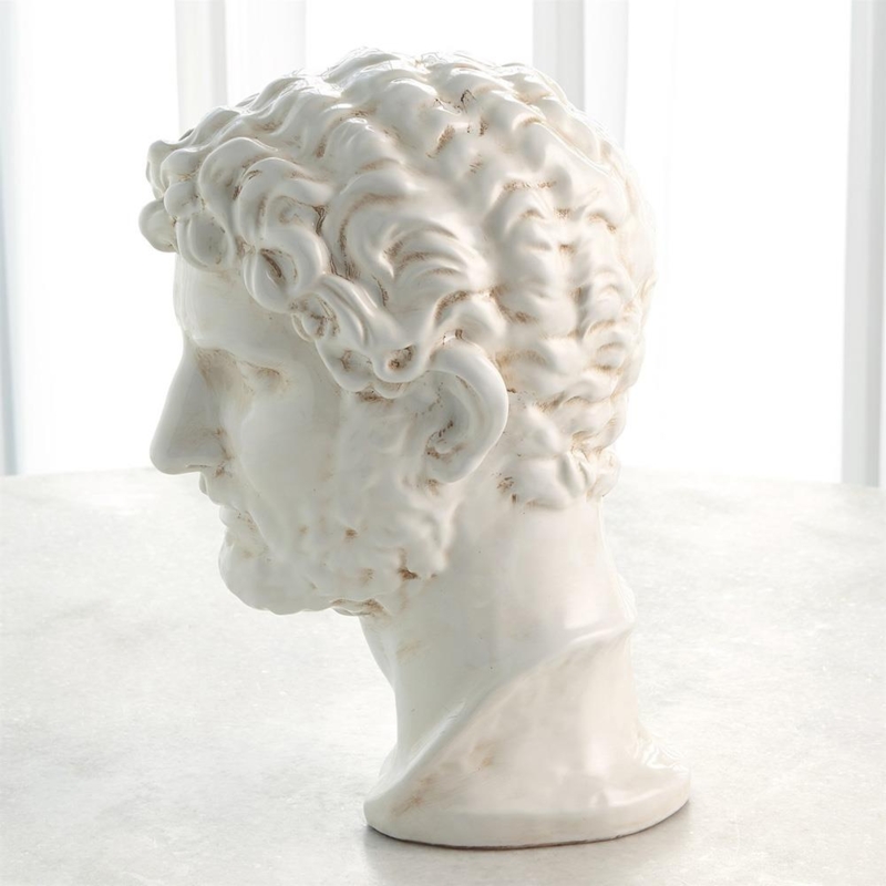 Bust Sculpture Classical White Ceramic Pedestal Base French Country