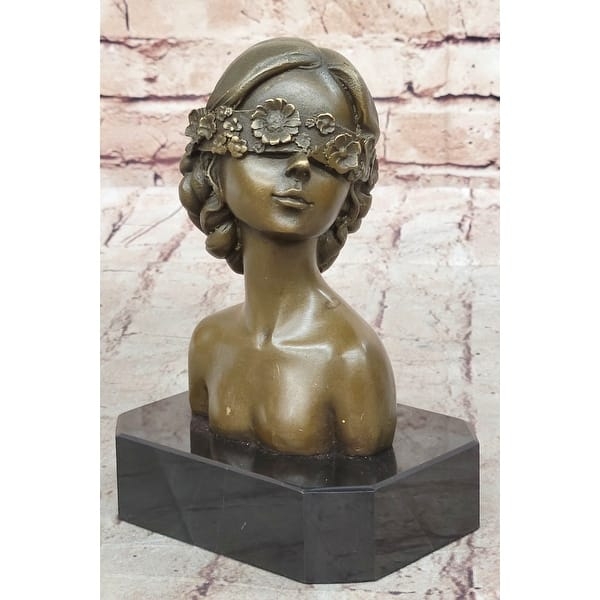 Bust Sculpture Floral Blindfold Matte Finish Dark Metal Art