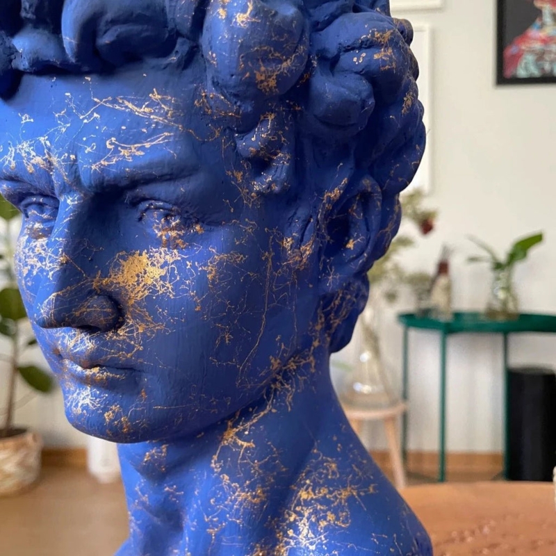 Bust Sculpture Gold Eye Band Matte Blue Finish Pop Art inspired Decor