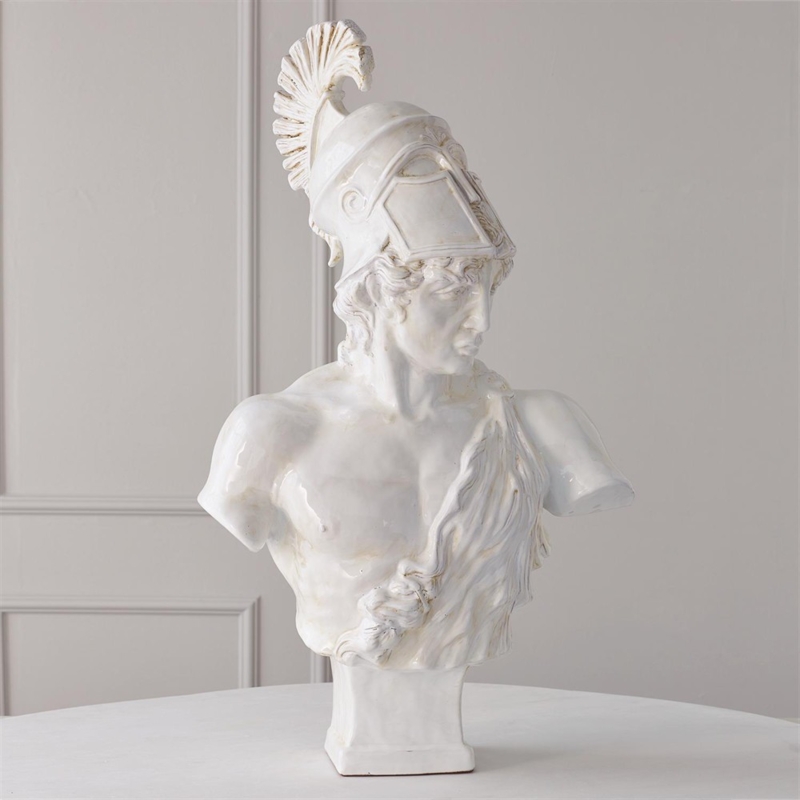 Bust Sculpture Mars White Ceramic Bearded Figure Pedestal Stately