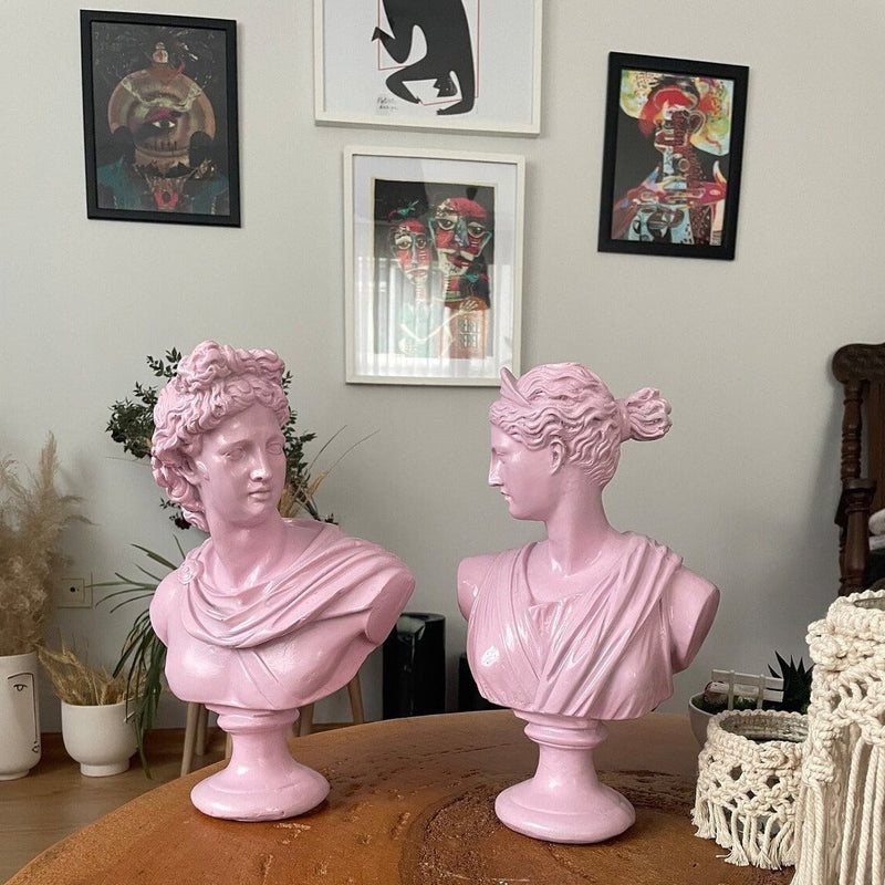 Bust Sculpture Matte Finish Neoclassical Silhouette Pastel Accent