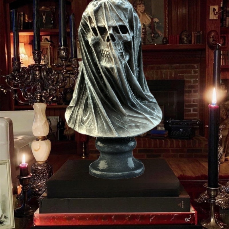 Bust Sculpture Veiled Maiden Skull, Floral Wreath, Dark Academia Aesthetic