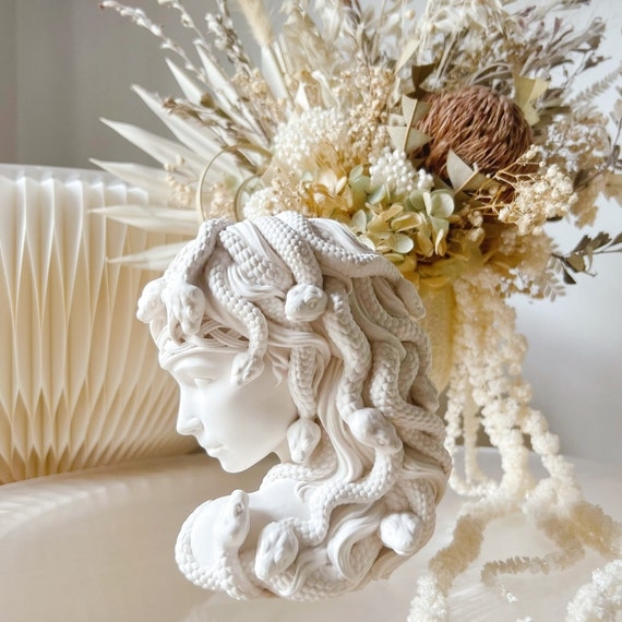Bust White Medusa Motif Matte Finish Classical Mythological Decor